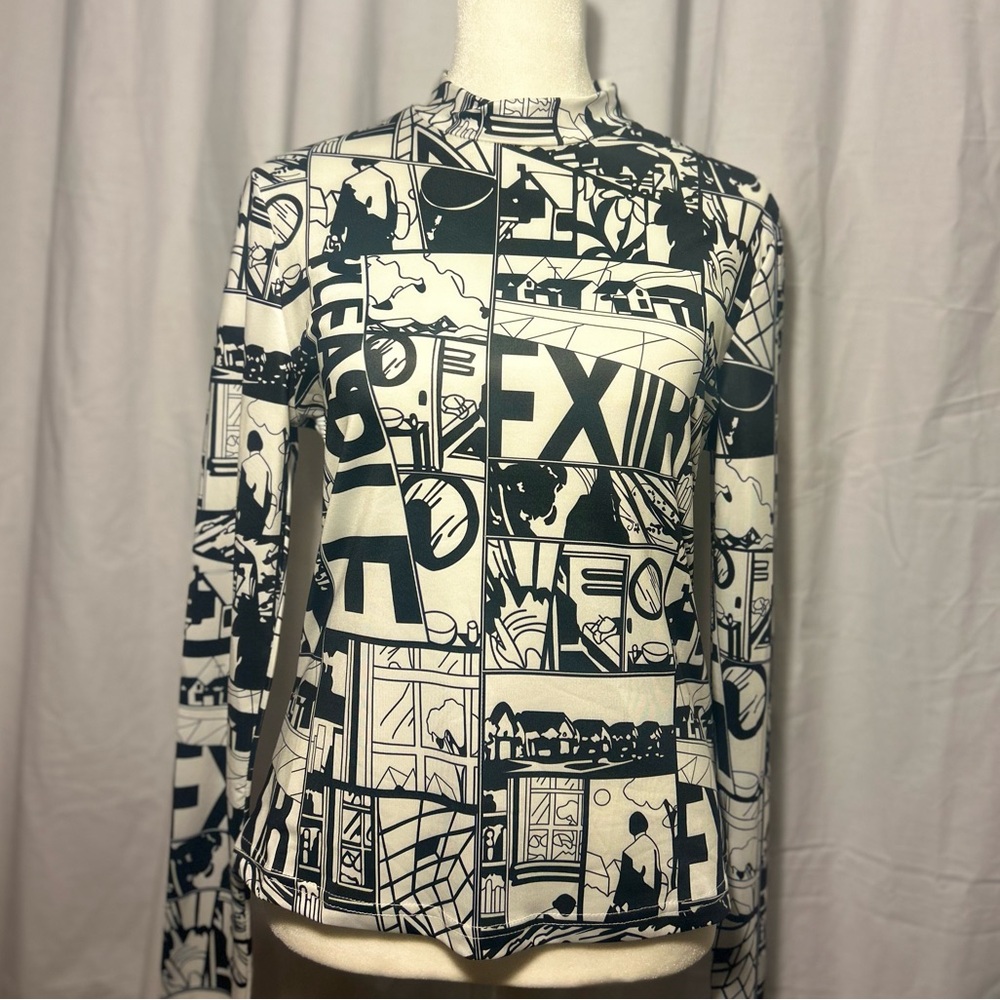 Graphic Black and White Long Sleeve Top